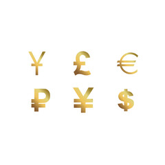Currency Logo. World Currency Symbols With Gold Color