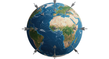 Isolated Globe Target with Arrows Showing Global Impact