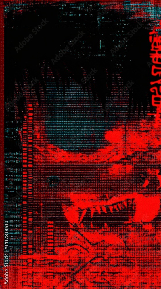 Poster abstract red and black design with textures and patterns.