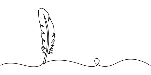 Bird feather Continuous one line art drawing  of outline line vector illustration with white background, Continuous one line drawing of Bird feather Isolated on white background, Bird feather. © LINE SIMPLE DRAWING