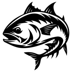 Striking Black and White Tuna Fish Illustration in Bold Artistic Style