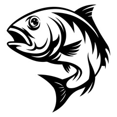 Abstract monochromatic illustration of a powerful fish with mouth open and ready