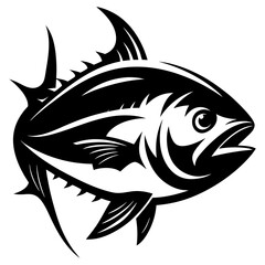 Stylized Black and White Illustration of an Aggressive Looking Pomfret Fish