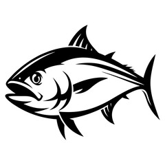 Bold black and white vector illustration of a powerful tuna fish