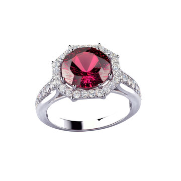 octagon cut spinel gemstone on silver ring transparent background isolated png stock