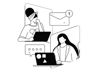 Flat vector illustration of business people operating work scene
