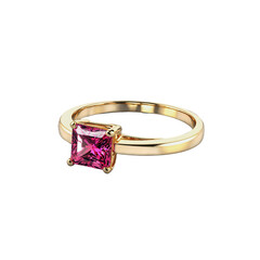 princess cut spinel gemstone on gold ring transparent background isolated png stock