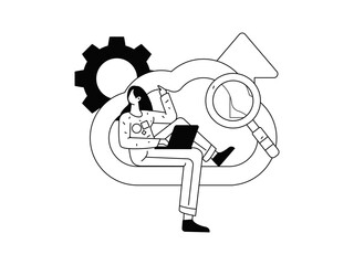 Flat vector illustration of business people operating work scene
