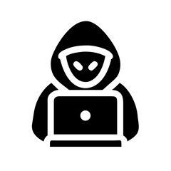 Hacker in Hoodie Using Laptop Icon Design