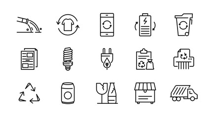 Waste and Recycle line icon set. Trash separation, waste sorting, trash, plastic, paper, bottles, cans, factory, food, pollution, recycling outline icon collection. UI linear icon pack.