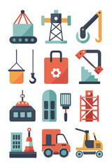 Cartoon Construction and Building Equipment Vector Flat Illustration