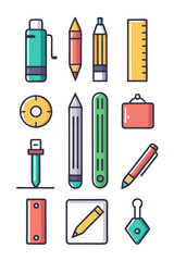 Colorful School and Office Supplies Doodle Vector Illustration