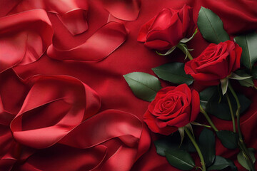 Naklejka premium Vibrant red roses against a soft blurred background. Reflection of light adds depth to the image, creating a stunning visual display.