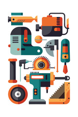Colorful Construction Tools Flat Design Composition Illustration Vector