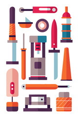 Retro Industrial Toolkit Collection Graphic Vector Illustration Design
