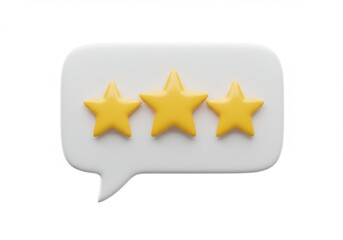 Obraz premium A white speech bubble with three yellow stars inside of it isolated on white background