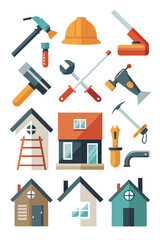 Construction and Renovation Tools and Tiny Home Illustrations