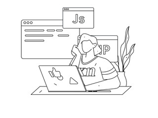 Flat vector illustration of business people operating work scene
