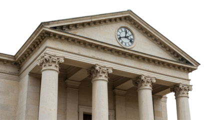 Isolated Classical Building Facade with Clock Tower