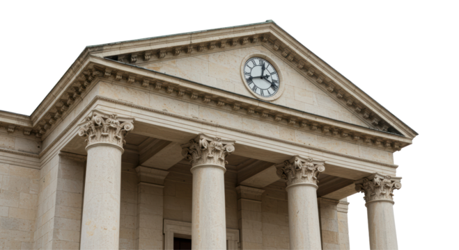 Isolated Classical Building Facade with Clock Tower