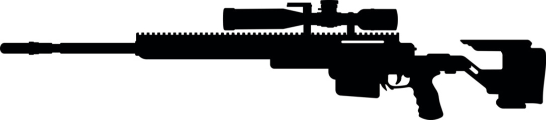 Sniper Rifle Silhouette. Isolated on White Background