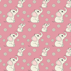 Fototapeta premium Cute Elephant Seamless Pattern Kawaii Cartoon Baby Elephant Design