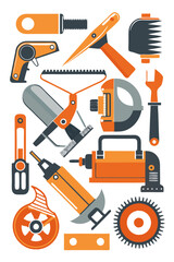 Construction Tools Collection in Orange and Dark Gray