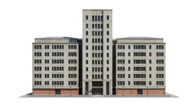 Isolated Multi-Story Apartment Building Exterior