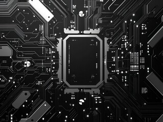Fototapeta premium Circuit board close-up showcasing intricate electronic pathways and components.