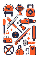 Industrial Tools and Equipment Vector Graphics Illustration Set