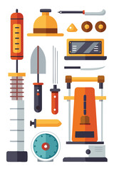 Alchemy and tool symbols in vibrant flat design style