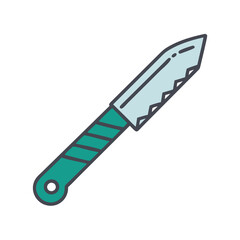 Illustration of a serrated knife with a green handle