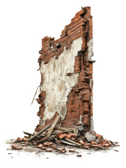 Fragmented legacy: a weathered brick wall amidst desolate oblivion offering haunting beauty