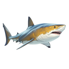 Fototapeta premium Realistic shark illustration with detailed features including teeth fins and streamlined body isolated on white background for aquatic and marine themes