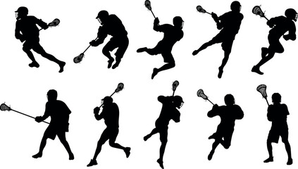 Lacrosse man player silhouette set