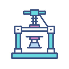 Stylized Cyan Hydraulic Press Industrial Tool on Black