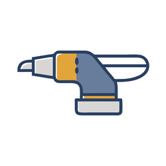 Iconic pneumatic drill symbol, isolated on black background.