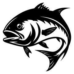 Stylized Black and White Illustration of a Fish Leaping from the Water