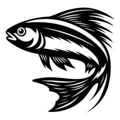 Striking black and white fish illustration featuring dynamic stylized water currents