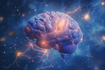 Stylized digital image of a glowing human brain with neural connections.