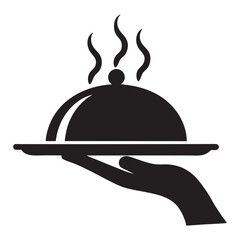 Hot Food Serving Icon,black silhouette vector illustration on white background
