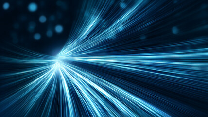 Fototapeta premium Collection of digital illustrations showcasing radiant blue light flares and streaks converging and expanding in space, representing data flow, speed, and futuristic energy.