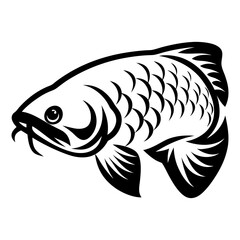 Striking Black and White Graphic Illustration of an Arowana Fish in Profile