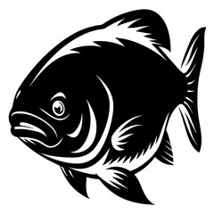 Stylized Black and White Illustration of a Freshwater Fish Swimming Right
