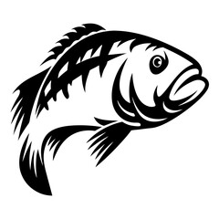 Stylized black and white illustration of a fish jumping out of water