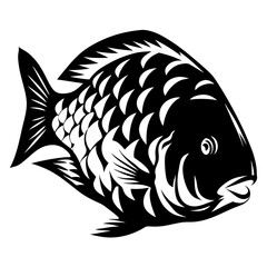 Striking Black and White Fish Illustration with Intricate Scale Design