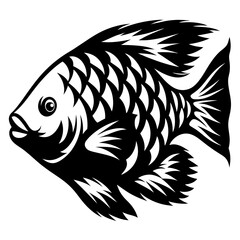 Black and white vector illustration of a gourami fish swimming
