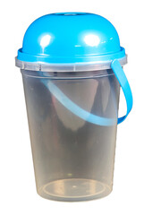 A plastic cup with a blue lid on a transparent background