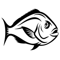 Elegant black and white illustration of a generic fish, a sea creature