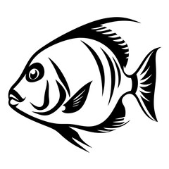 Simple black and white illustration of a tropical fish in profile view